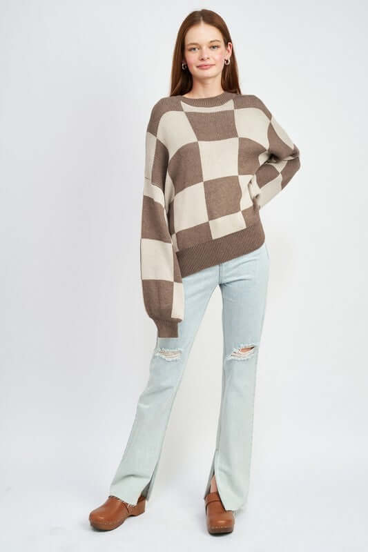 Bubble Sleeves Checker Sweater