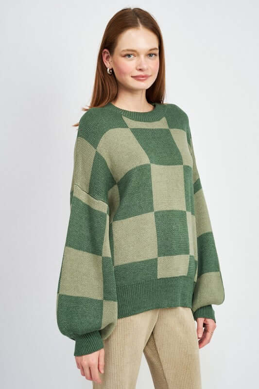 Bubble Sleeves Checker Sweater