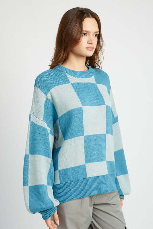 Bubble Sleeves Checker Sweater