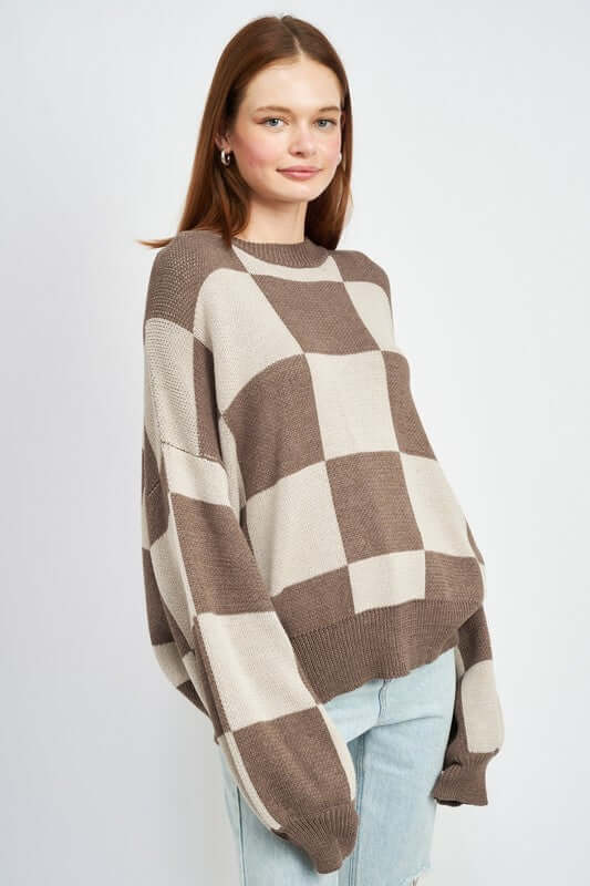 Bubble Sleeves Checker Sweater