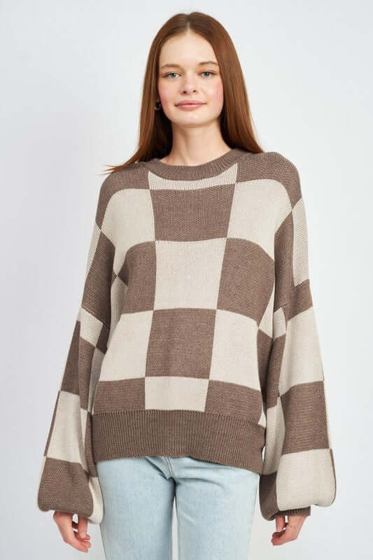 Bubble Sleeves Checker Sweater