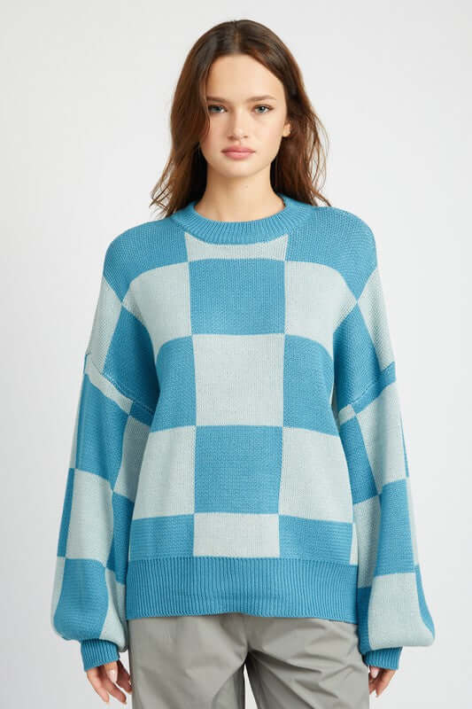 Bubble Sleeves Checker Sweater