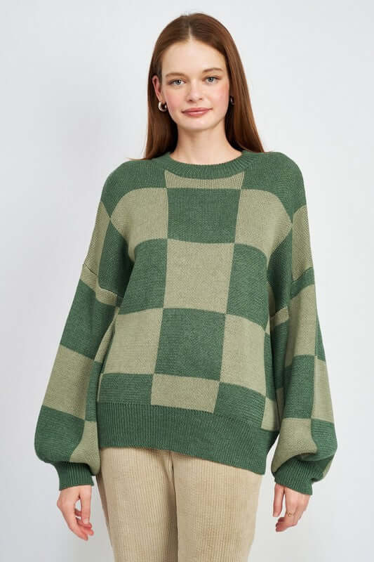 Bubble Sleeves Checker Sweater