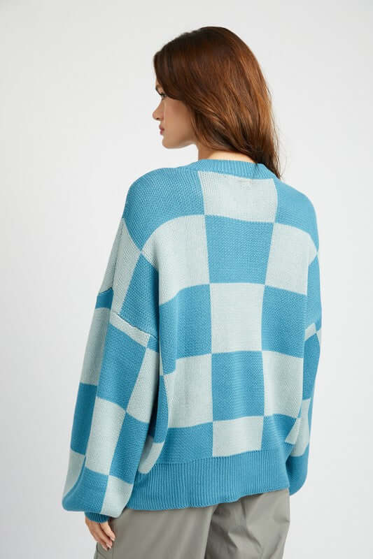 Bubble Sleeves Checker Sweater