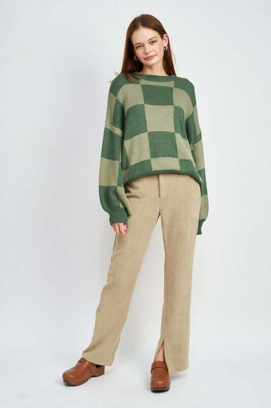 Bubble Sleeves Checker Sweater