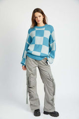 Bubble Sleeves Checker Sweater