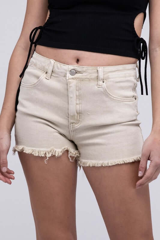 Acid Washed Frayed Cutoff Hem Shorts, ZENANA, $ 48.95