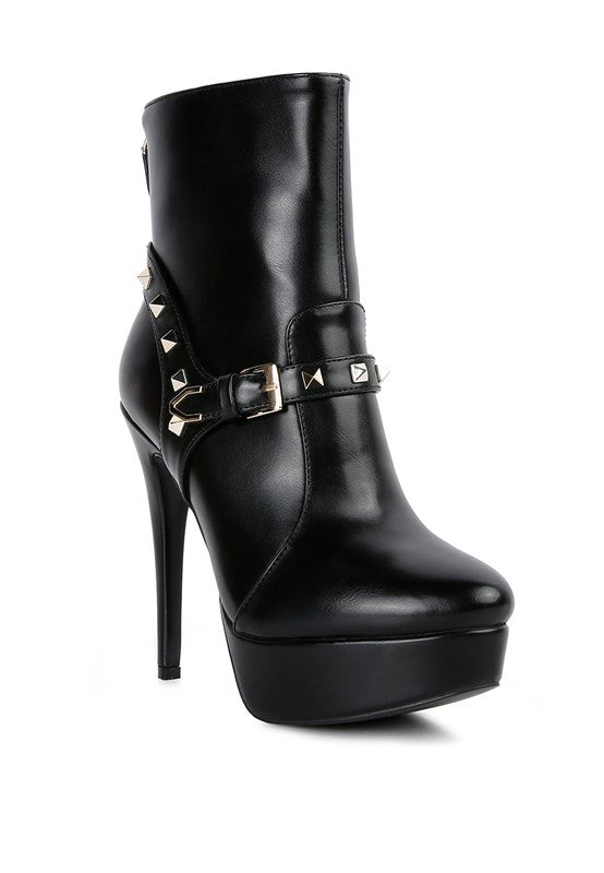 Shop DEJANG Metal Stud faux Leather Ankle Boot, Heeled Boots, USA Boutique