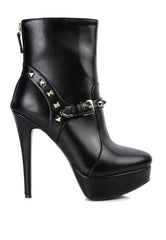 Shop DEJANG Metal Stud faux Leather Ankle Boot, Heeled Boots, USA Boutique