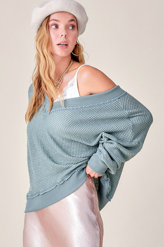 Shop Holly Waffle Lantern Sleeve Knit Top | Women's Boutique Clothing, Tops, USA Boutique