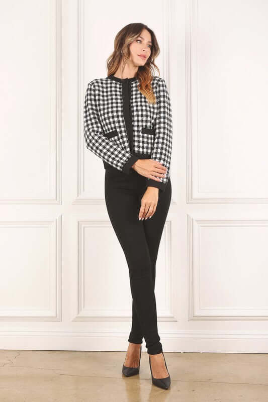 Black Check Knitted Jacket