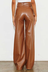 Brown Vegan Leather Wide Leg Pants