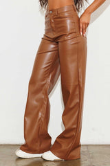 Brown Vegan Leather Wide Leg Pants