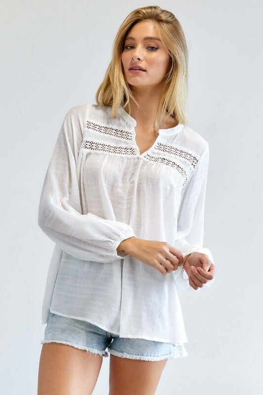 Off White V-Neck Blouse Top, Davi & Dani, $ 56.95