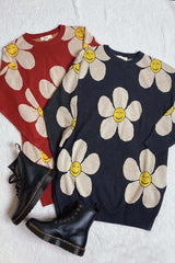 Shop Happy Face Floral Print Knit Sweater Dress | Shop Boutique Clothing, Sweater Dresses, USA Boutique