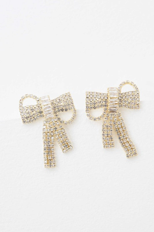 Shop Women's Crystal Bow Earrings - Gold | Shop Fashion Jewelry, Earrings, USA Boutique