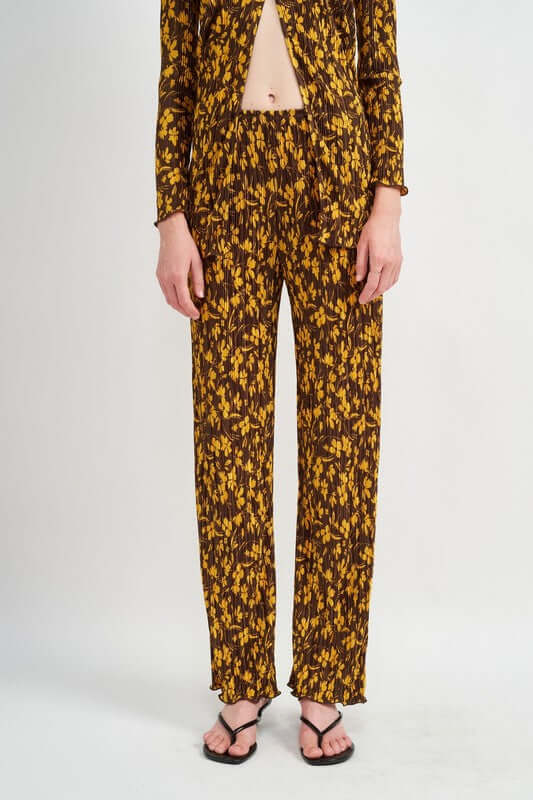 Brown Micro Pleat Lounge Printed Pants - Chic Comfort, Pants, $ 61.95, A Moment Of Now™