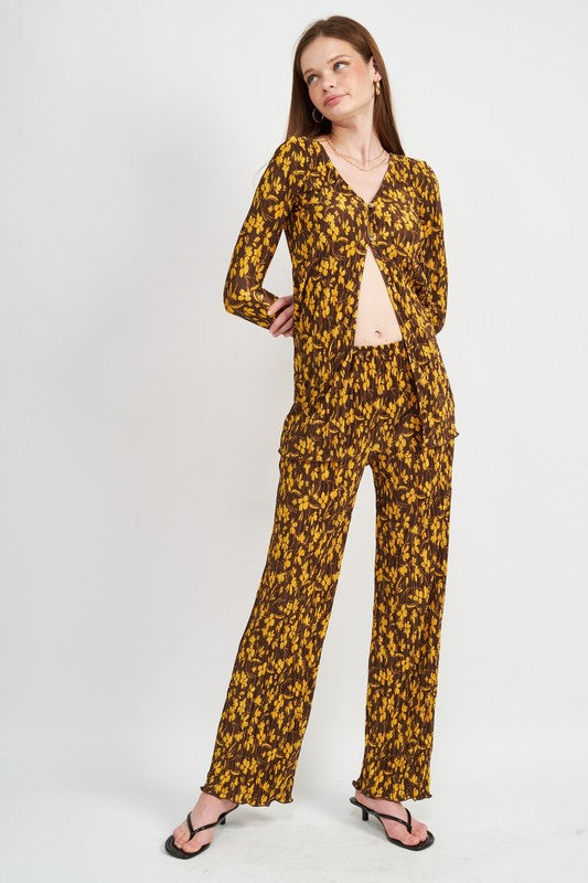 Shop Women's Brown Micro Pleat Lounge Printed Pants | Boutique Clothing, Pants, USA Boutique