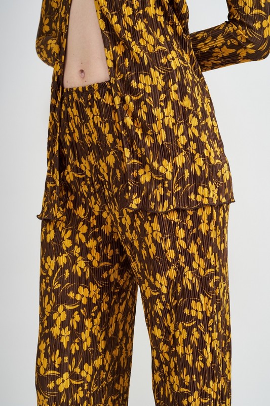 Shop Women's Brown Micro Pleat Lounge Printed Pants | Boutique Clothing, Pants, USA Boutique