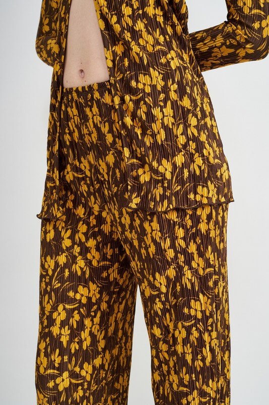 Brown Micro Pleat Lounge Printed Pants - Chic Comfort, Pants, $ 61.95, A Moment Of Now™