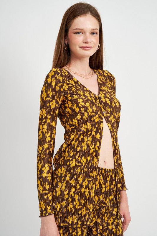 Shop Women's Brown Button Front Printed Plisse Top Shirt | Boutique Fashion, Shirts, USA Boutique
