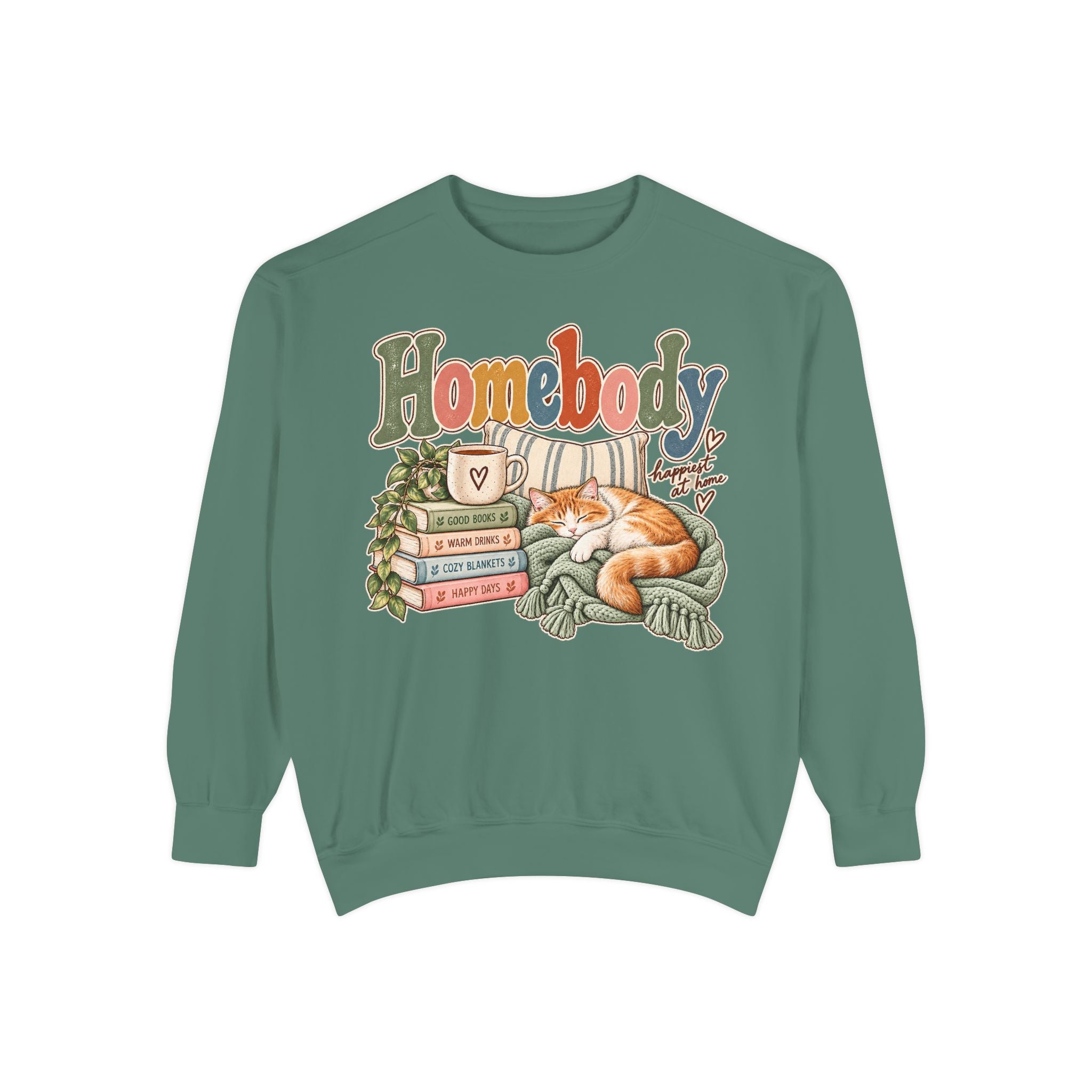 Homebody Sweatshirt — Cozy Cat & Bookstack Crewneck - sweatshirt product image 7