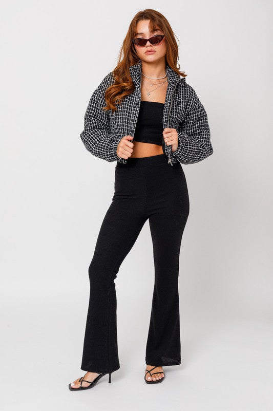 Shop Women's Tweed Crop Puffer Jacket | Shop Discount Boutique Clothes, Jackets, USA Boutique