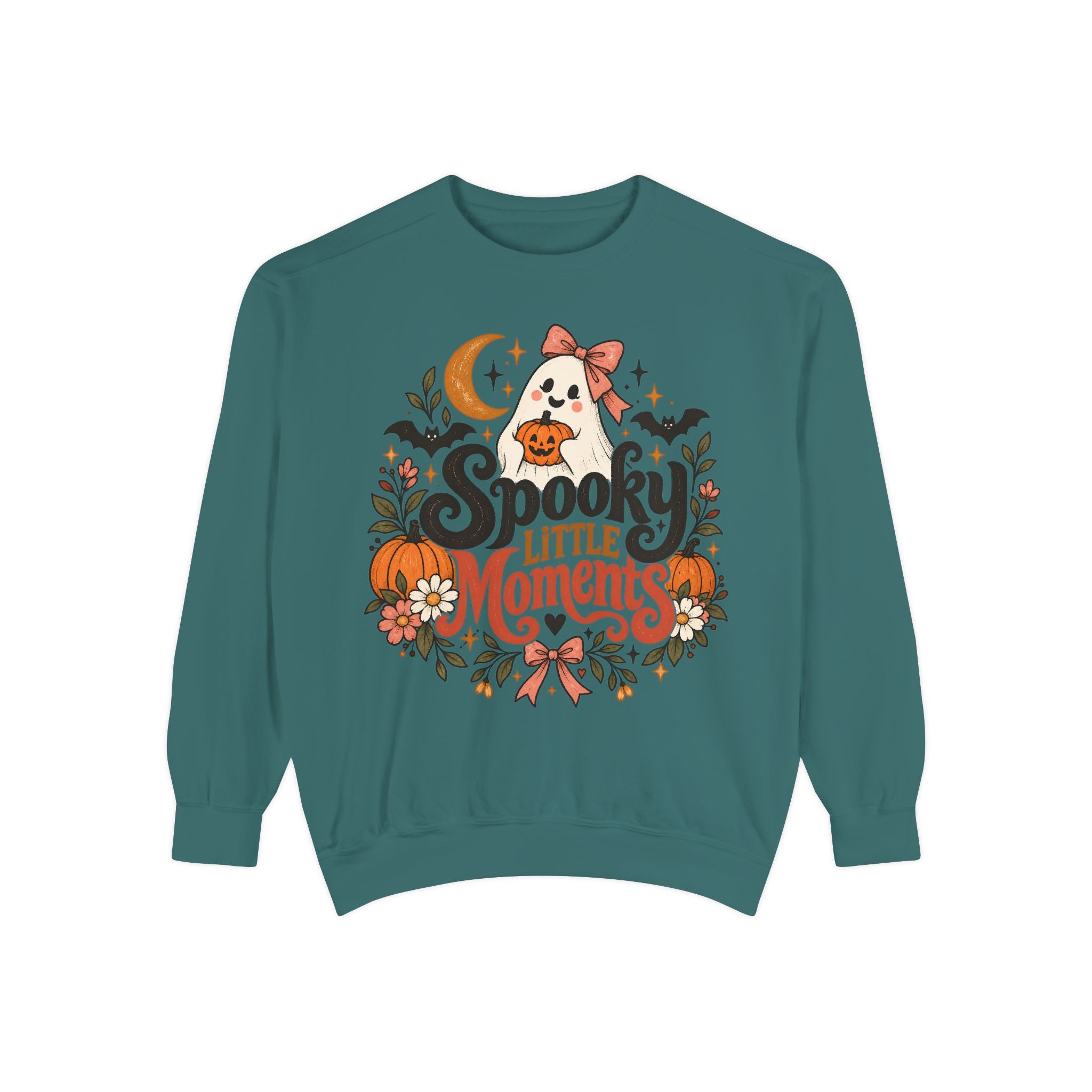 Garment-dyed Halloween crewneck sweatshirt with ghost graphic
