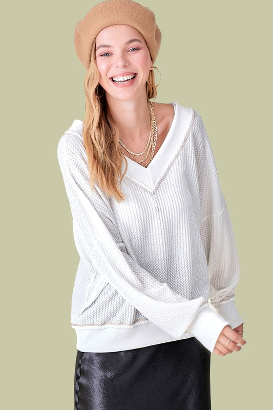 Shop Holly Waffle Lantern Sleeve Knit Top | Women's Boutique Clothing, Tops, USA Boutique