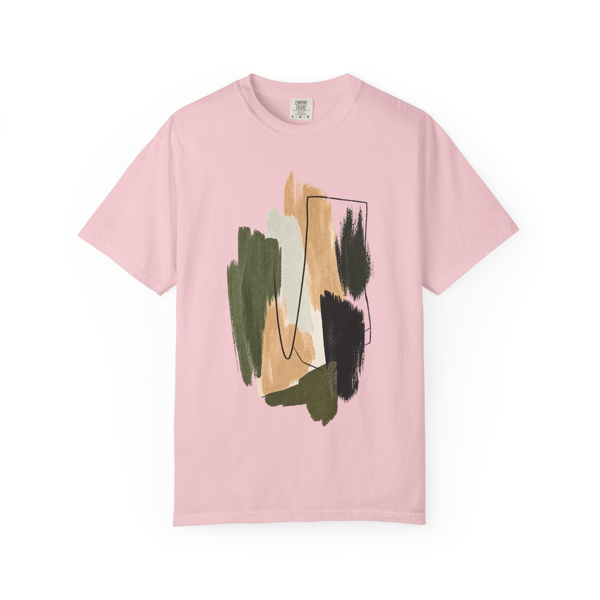 Abstract Brushstroke T-Shirt | Olive, Tan & Black Minimal Art Tee