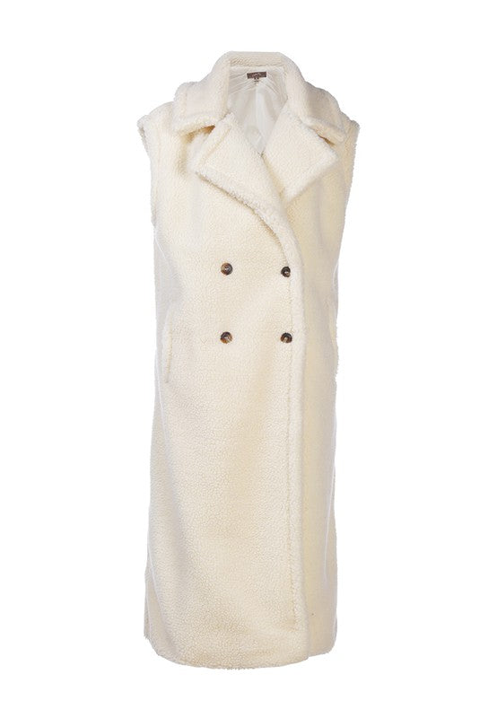 Shop Women's Brown / Cream Sleeveless Double Breasted Teddy Coat, Coats, USA Boutique