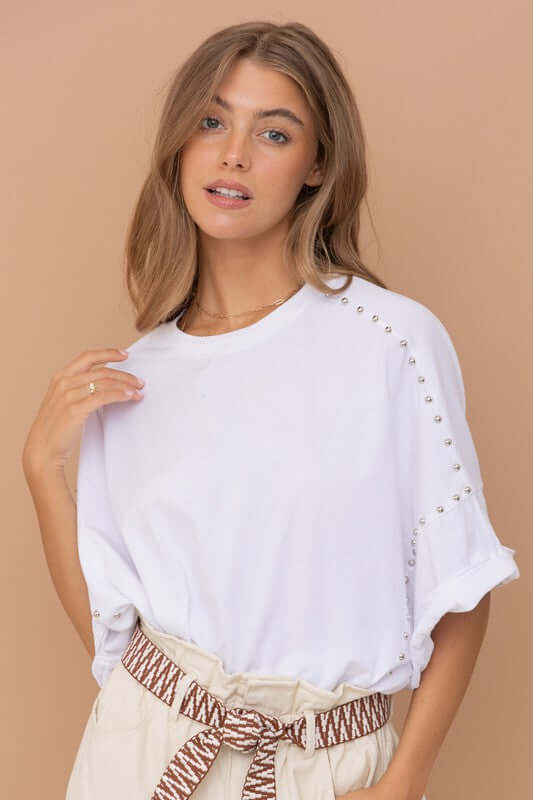 Studded Oversized High Low T Shirt, Blue B, $ 62.95