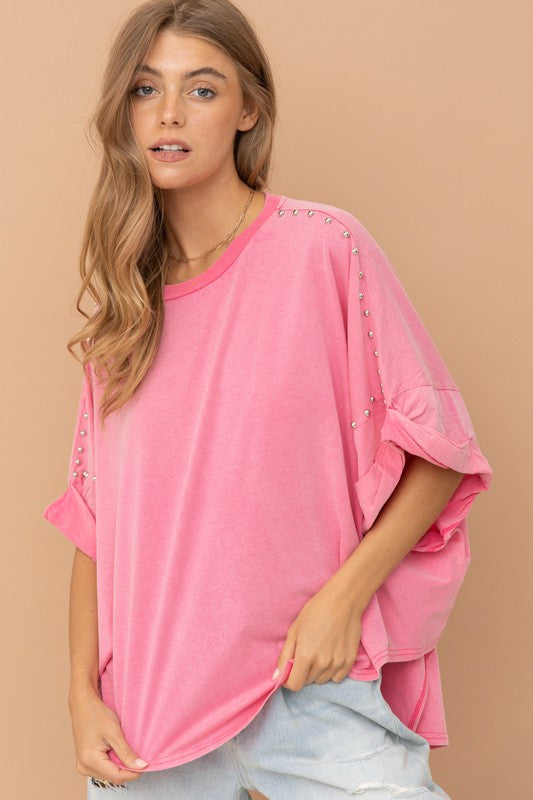 Shop Women's Studded Oversized High Low T Shirt | Boutique Clothing USA, Tees, USA Boutique