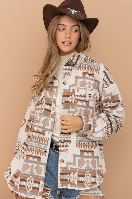 Shop Women's Bohemian Style Aztec Western Shacket Jacket | Boutique Stye, Shackets, USA Boutique