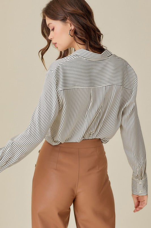 Shop Off White Black Striped Collar Shirt For Women | Shop Boutique Clothing, Shirts, USA Boutique