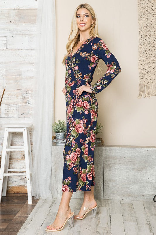 Shop Floral Print Long Sleeve Maxi Wrap Dress | USA Boutique Clothing, Dresses, USA Boutique