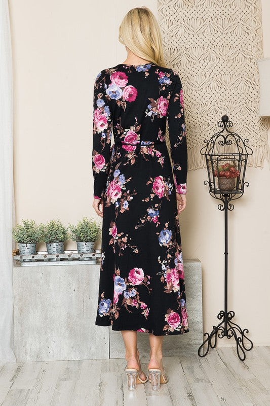 Shop Floral Print Long Sleeve Maxi Wrap Dress | USA Boutique Clothing, Dresses, USA Boutique