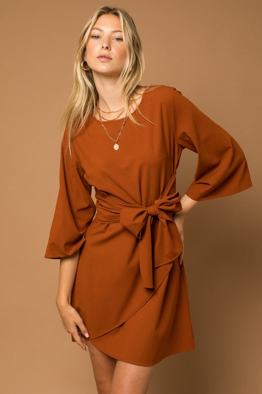 Shop Autumnal Brown Kimono Sleeve Tie Mini Dress | Boutique Clothing, Dresses, USA Boutique
