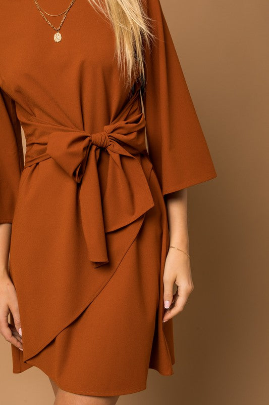 Shop Autumnal Brown Kimono Sleeve Tie Mini Dress | Boutique Clothing, Dresses, USA Boutique