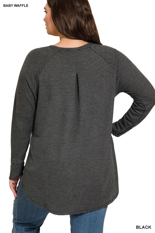 Shop Women's Plus Size Baby Waffle Raglan Sleeve Top in Black , Tops, USA Boutique