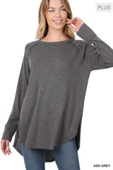 Shop Women's Plus Size Baby Waffle Raglan Sleeve Top in Black , Tops, USA Boutique