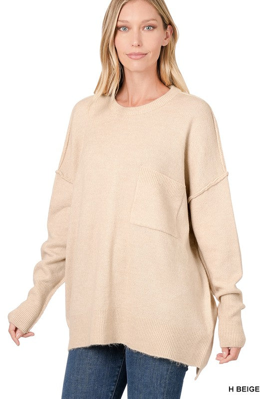 Shop Melange Hi-Low Hem Pocket Sweater For Women| Shop Boutique Clothing, Sweaters, USA Boutique