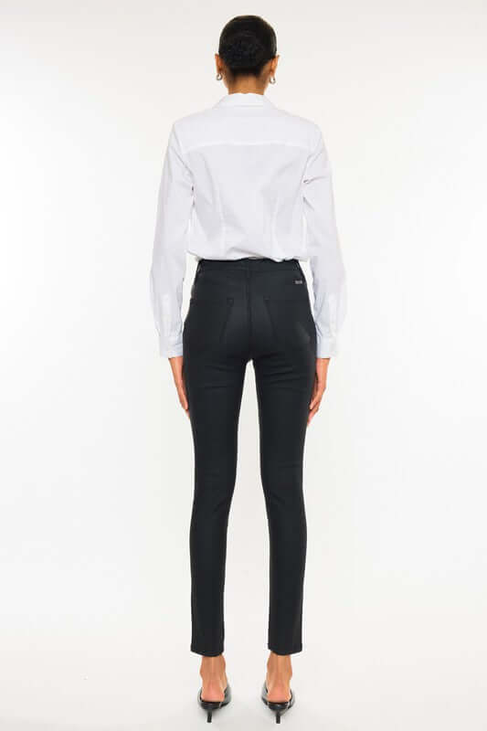 Black High Rise Black Coated Ankle Skinny Jeans