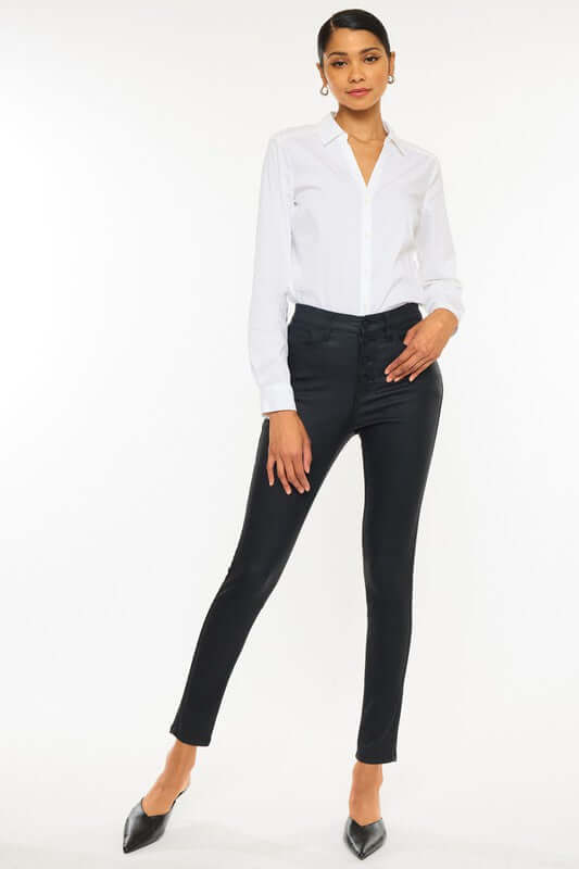 Black High Rise Black Coated Ankle Skinny Jeans