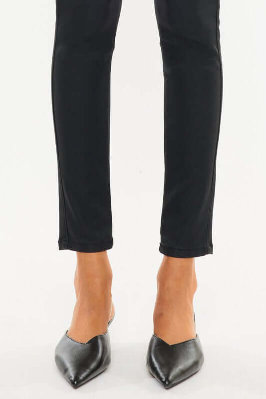Black High Rise Black Coated Ankle Skinny Jeans