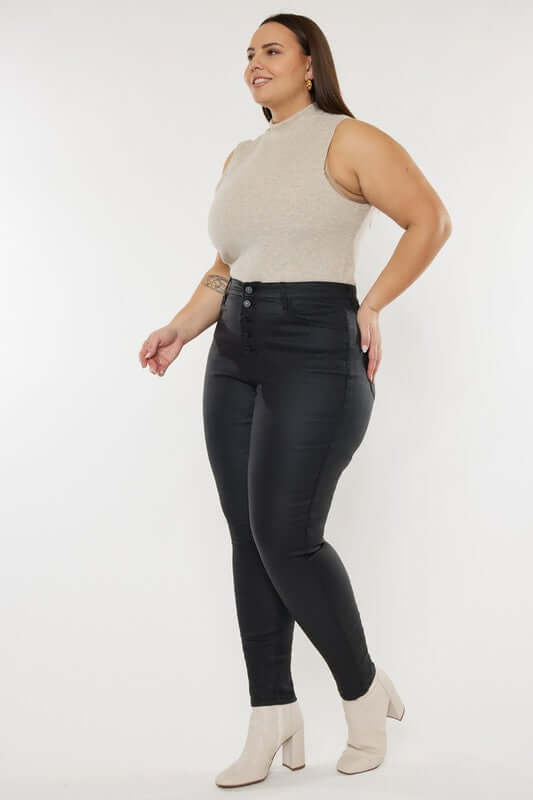 Plus High Rise Coated Ankle Skinny Jeans, Kan Can USA, $ 65.00