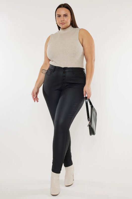 Plus High Rise Coated Ankle Skinny Jeans, Kan Can USA, $ 65.00