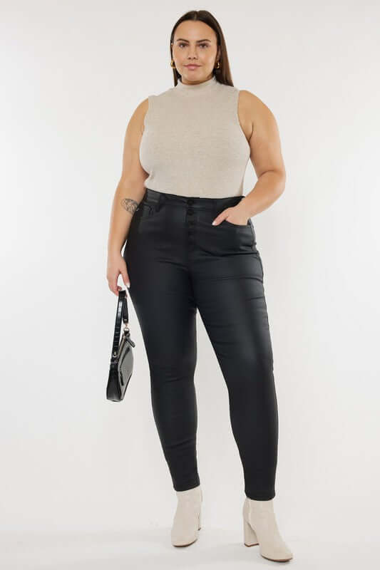 Plus High Rise Coated Ankle Skinny Jeans, Kan Can USA, $ 65.00