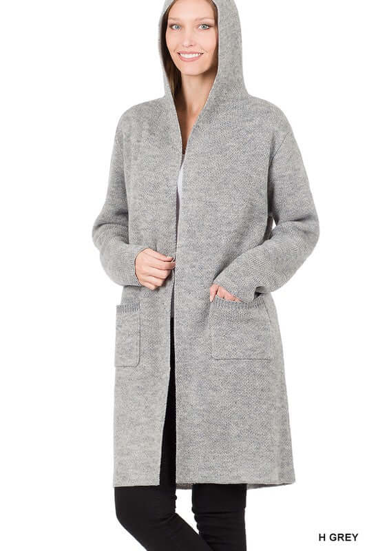 Essential Hooded Open Front Long Cardigan, ZENANA, $ 56.95