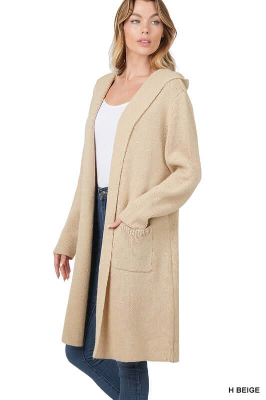 Essential Hooded Open Front Long Cardigan, ZENANA, $ 56.95